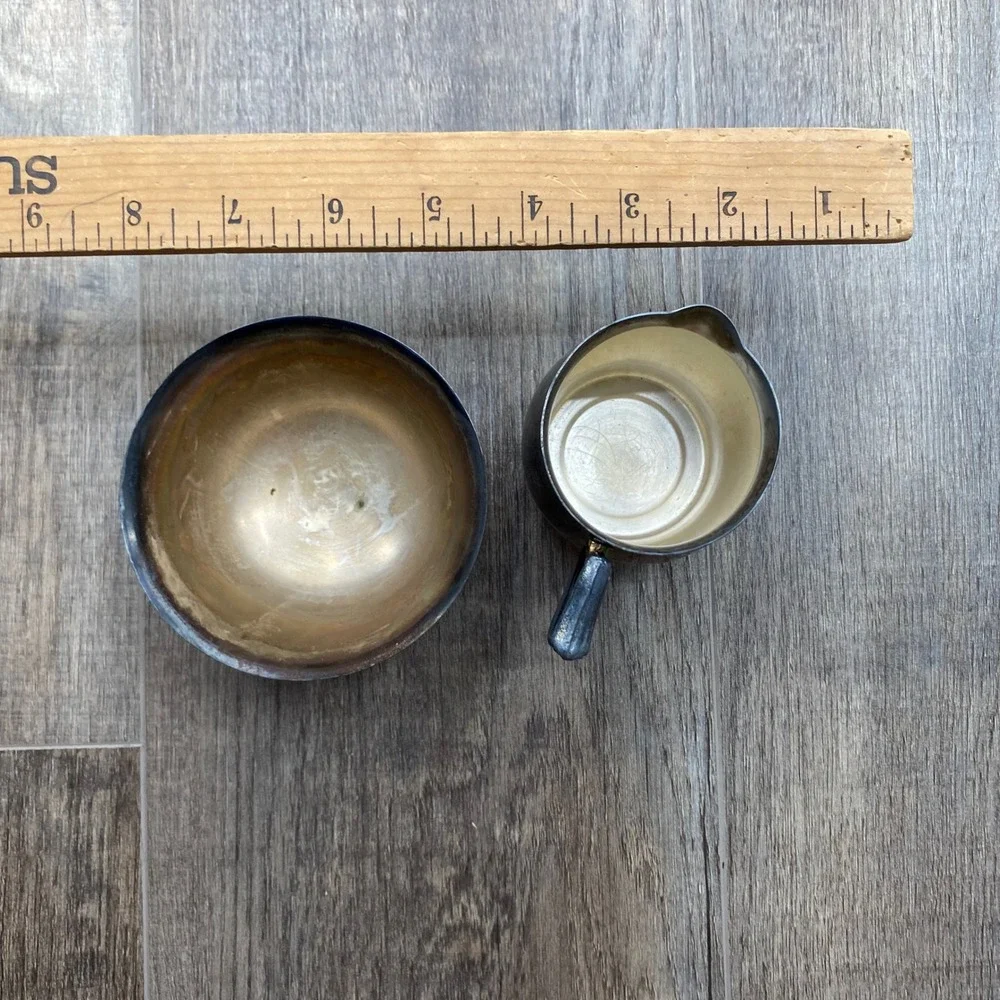 Vintage Silver Plated Creamer and Sugar Set with Rainbow‎ Tarnish Patina